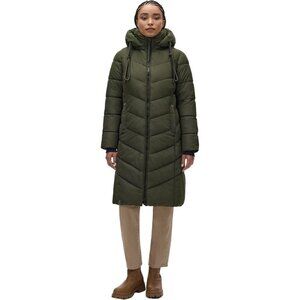 Women's Long Winter Jacket with Hood - Weather-Resistant - Quilted, Puffy Coat -